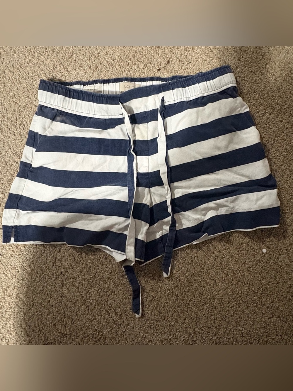 LOFT Navy & White Striped Casual Shorts